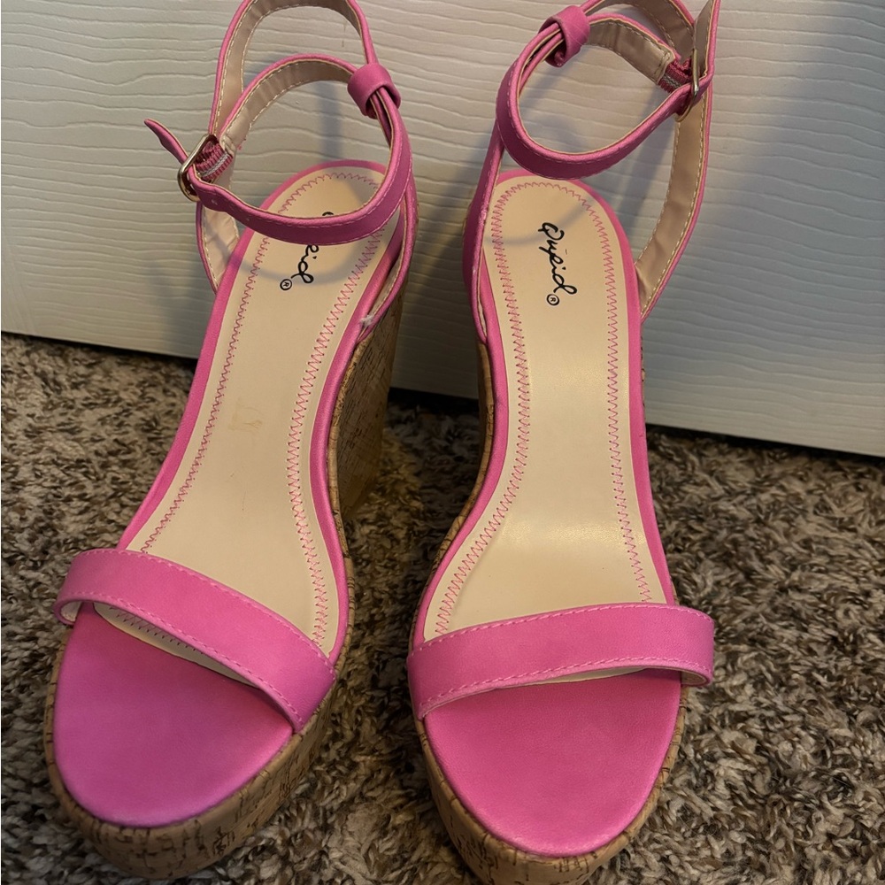 Pink Espadrille Wedge Sandals